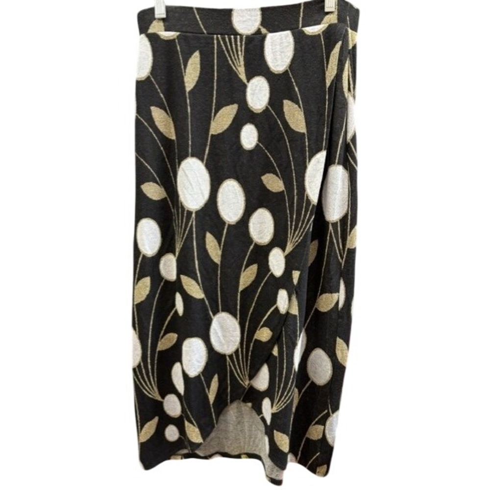 Maeve by Anthropologie Black Gold Floral Knit Tulip Wrap Midi Skirt Small